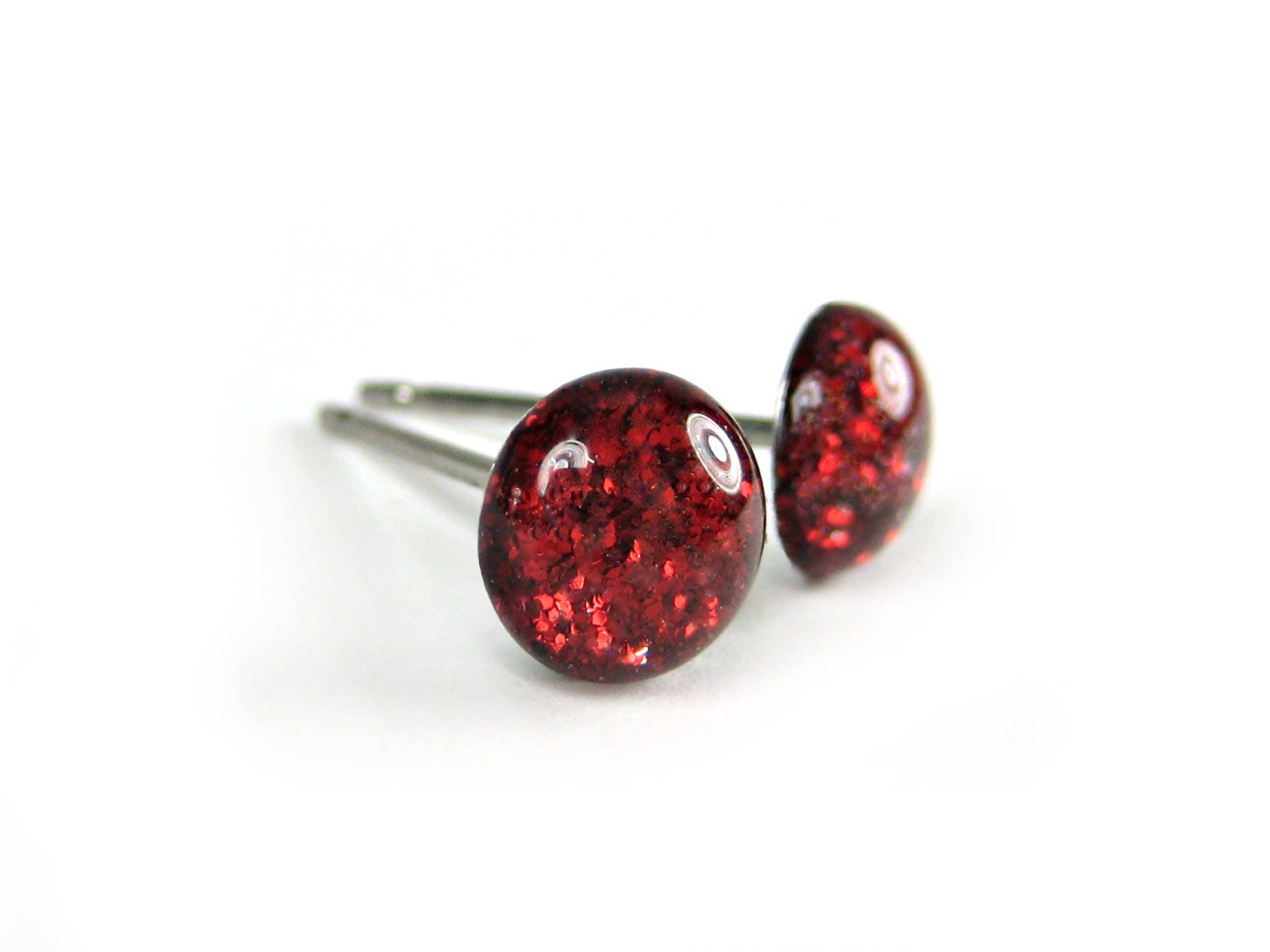 victorian red glitter stud earrings